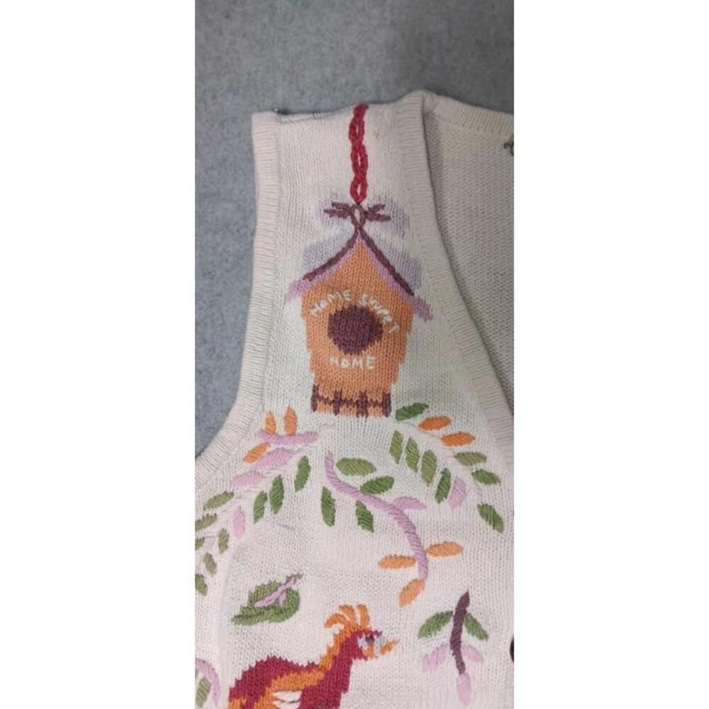 Bird Embroidered Knitted Sweater Vest Womens Size Petite Medium White Birds And - Picture 5 of 10